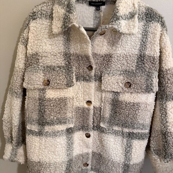 Perch by Blu Pepper Teddy Plaid Shirt Jacket - Picture 4 of 9